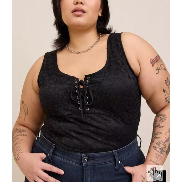 Torrid Womans Black Lace Corset Seamed Lace-Up Bodysuit Size 3X - Picture 1 of 8